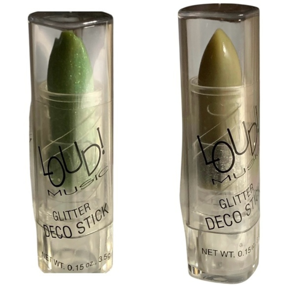 Loud! Music Glitter Deco Stick Lot of 2 Green Lipsticks Plain & Shimmer Y2k VTG